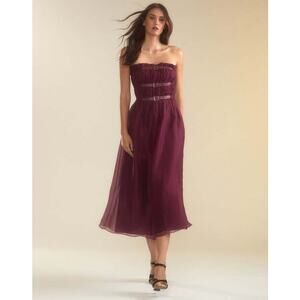 Cynthia Rowley Buckle Up Silk Organza Midi Dress Strapless burgundy size medium